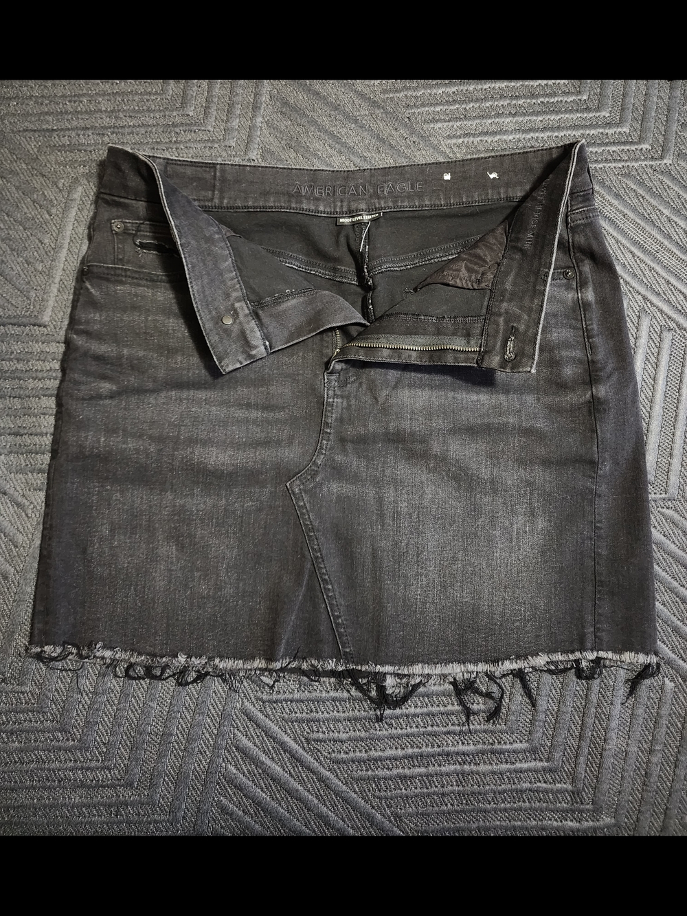 American Eagle Outfitters Black Frayed Hem Denim Mini Skirt